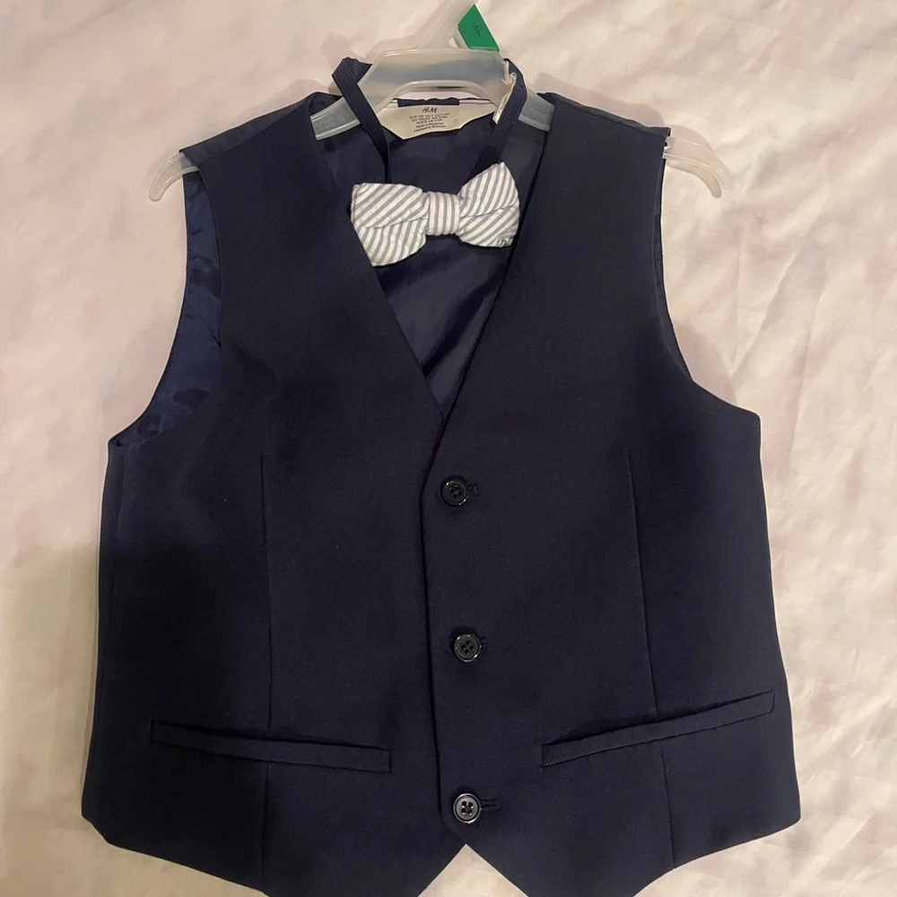 H&M Navy Blue Vest with Striped Bow Tie